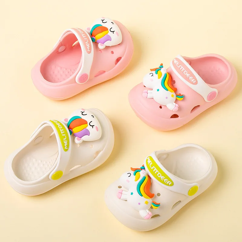 

Summer New Cute Cartoon Unicorn Baby Sandals Indoor Outdoor Children's Soft Sole Non-slip Jelly Shoes Boys Girls Hole Beach Shoe