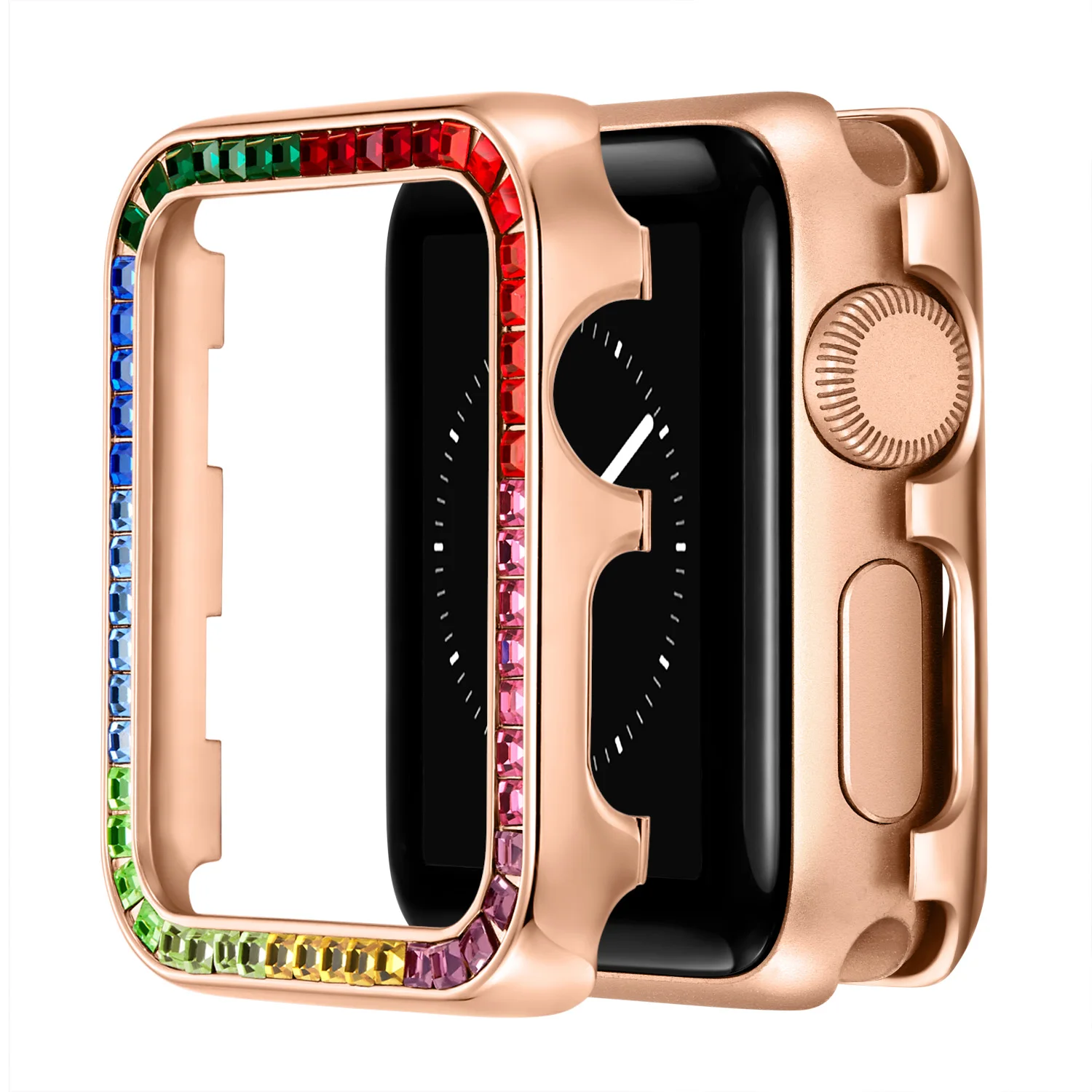For Apple Watch Case 44mm 42 40 38mm Diamond Protection Cover 41mm 45mm Alloy Bumper Frame Compatible for Apple Watch 7 6 SE 5 4