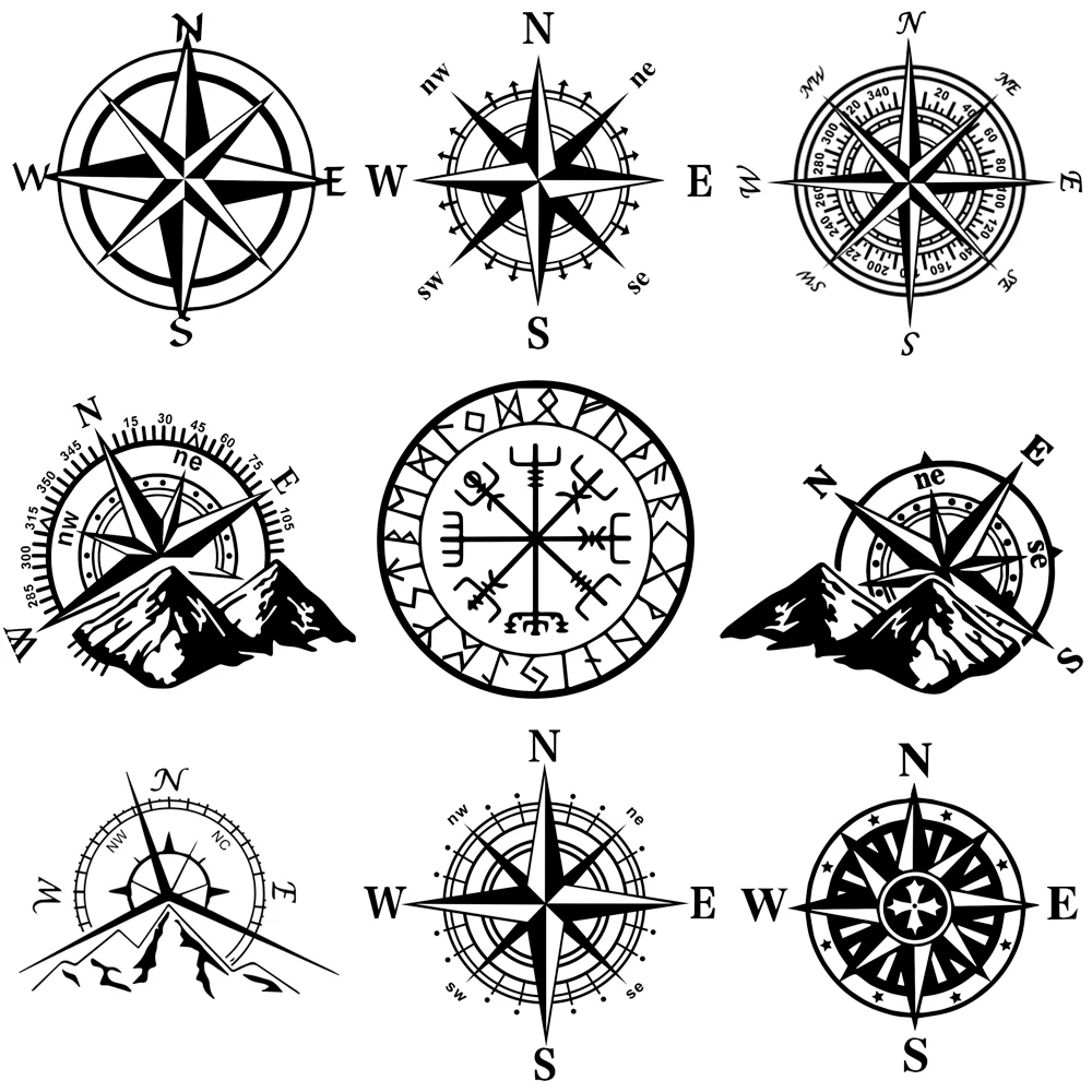 

Автомобильная наклейка NSWE Compass Веселая наклейка на авто, Черная 3D виниловая наклейка на автомобиль, художественный дизайн, аксессуары для н...