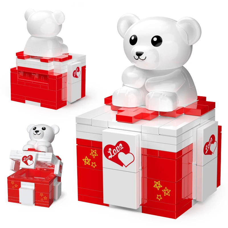 

Mini Bear Ring Box Building Blocks Swan Love Treasure Chest Bricks Desktop Decorations Toys for Girls Valentine's Day Gifts