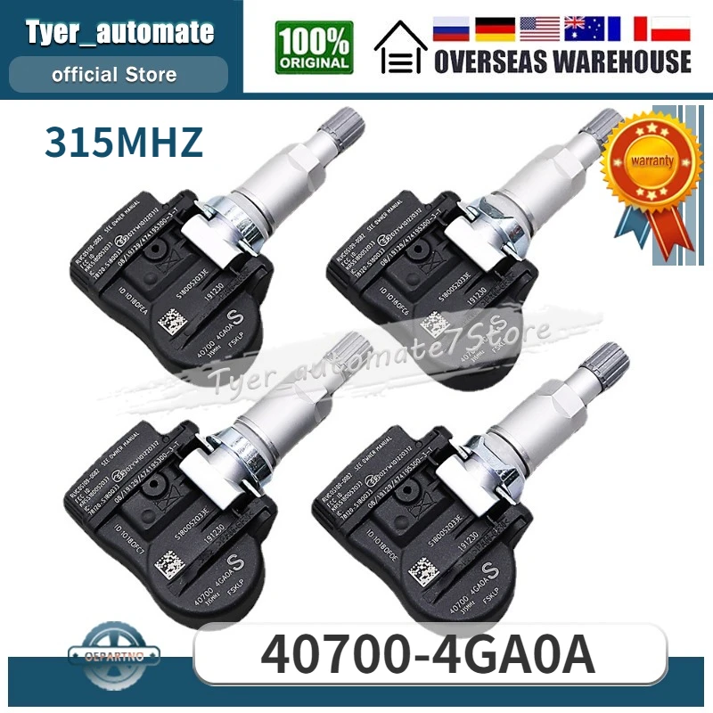 Комплект (4) TPMS датчик давления в шинах 40700-4GA0A 40700-4GA0B 315 МГц для 2014 Infiniti Q50 2015 Infiniti Q50 3.5L V6