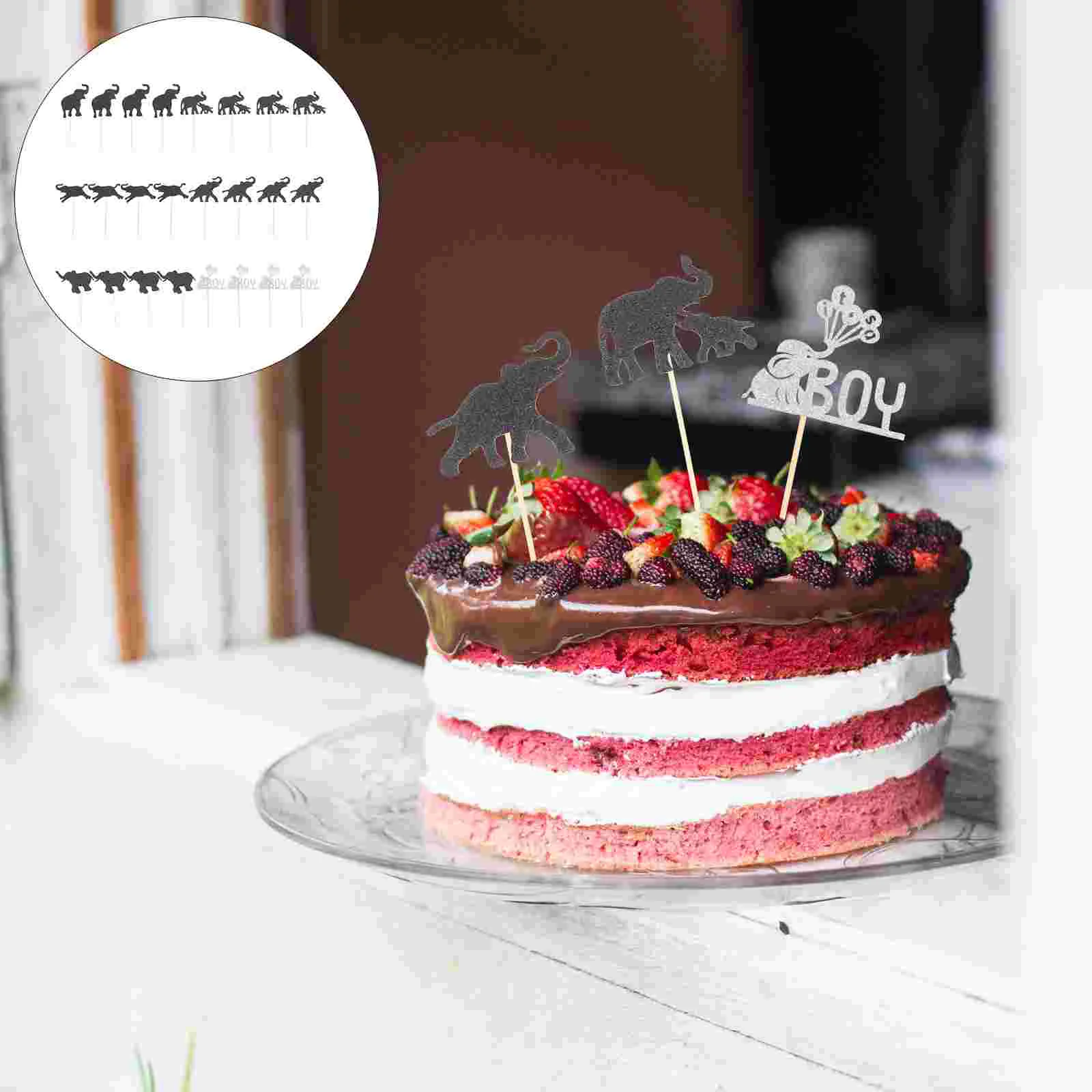 

24Pcs Elephant Cupcake Toppers Chic Fine Novel Cake Inserts Birthday Party Supplies Gift Boy