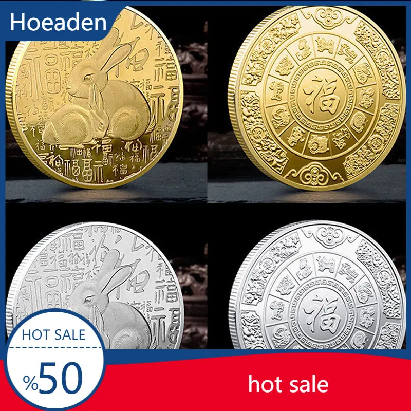 

1Pcs 2023 Year Chinese Zodiac The Rabbit Golden Silver Challenge Coins Medals Gift Coins Animal Commemorative Coins