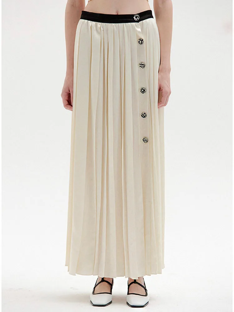 

Элегантная яркая плиссированная юбка, Женская юбка средней длины с пряжкой, бежевая юбка с разрезом, Новинка лета 2023
