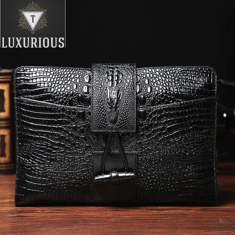 

Brand Men's High Quality Soft Leather Men Clutch s Luxury Crocodile Pattern Day Clutches Male Large Capacity Envelope Bag