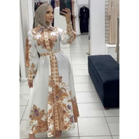 muslim fashion hijab skirt dress belted abaya dubai turkey arabic african maxi dresses for women islam modest clothing kaftan