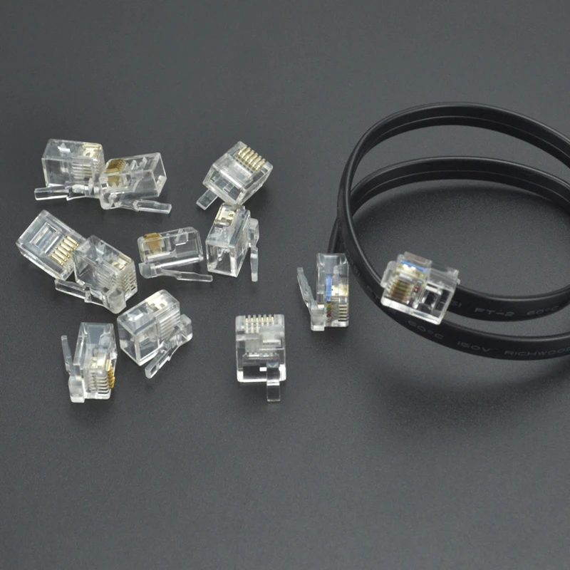 10/100 шт. шестиядерная прозрачная кристаллическая головка RJ12 6P6C прямое положение