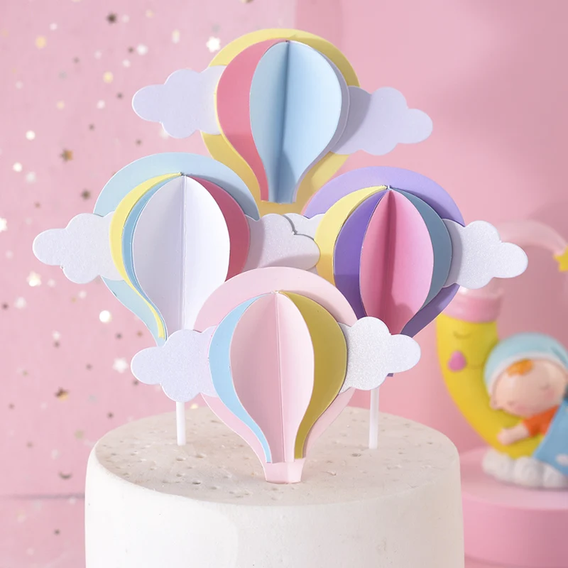 

Cakelove Colorful Clouds Cake Topper Flag Hot Air Balloon Happy Birthday Wedding Cupcake Toppers Baking Party Baby Shower Decor