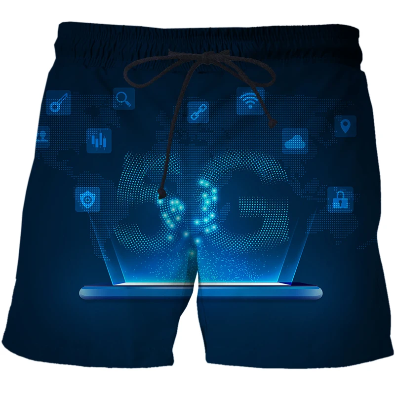 AI technology data pattern  3D Printed Quick Drying Men's Shorts trendy Swimsuit man shorts Pants oversized Swimming trunks male