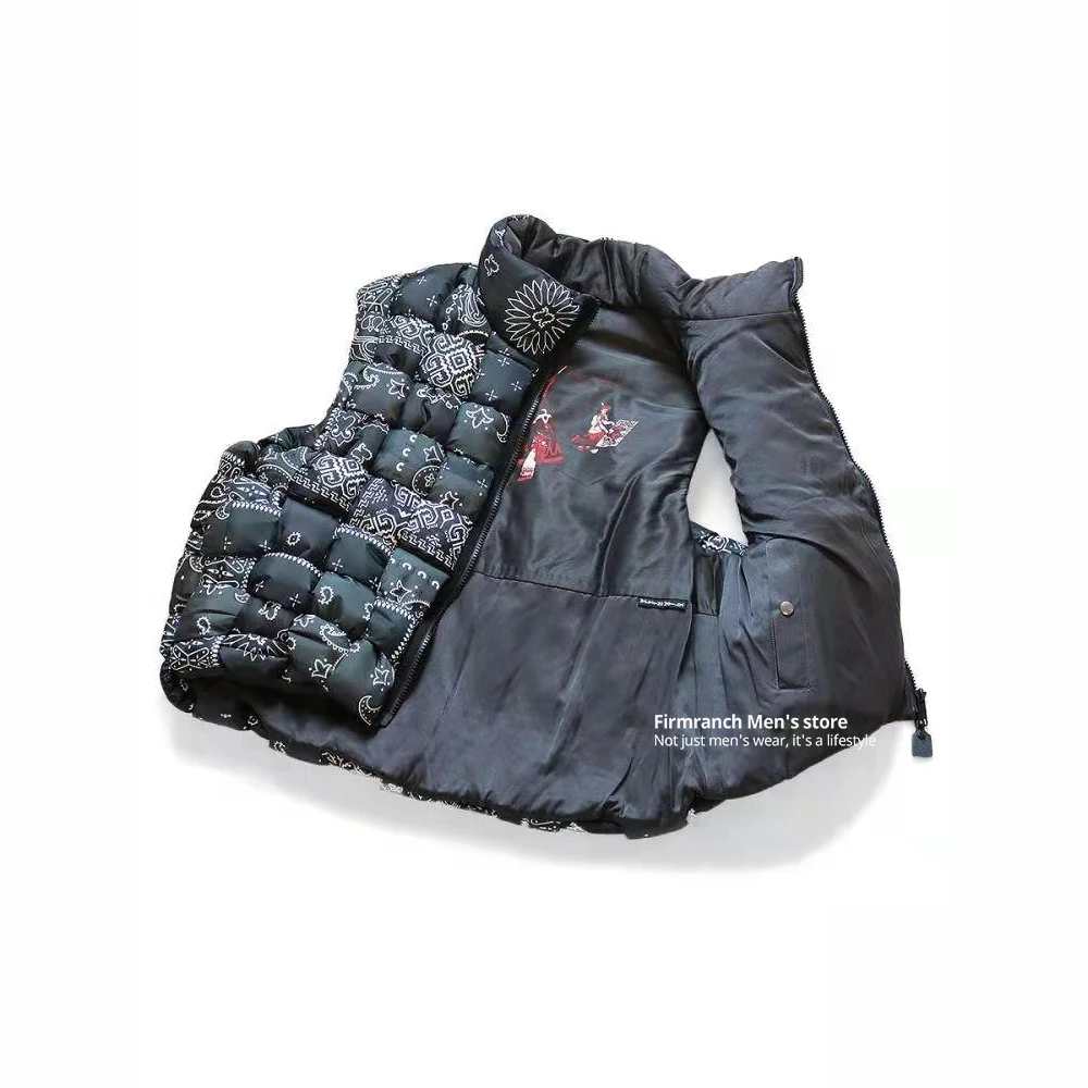 Firmranch Paisley Braided Tricolor Vest Jackets For Men/Women High Collar Zipper Down Cotton High Quality Waistcoat Streetwear