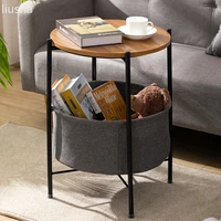small coffee table solid wood round table storage small round table double round table living room bedroom corner bedside table