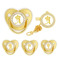 2022 new baby luxury pacifier crown name initials personalized pacifiers chain clip set toddler newborn nipple baby shower gifts