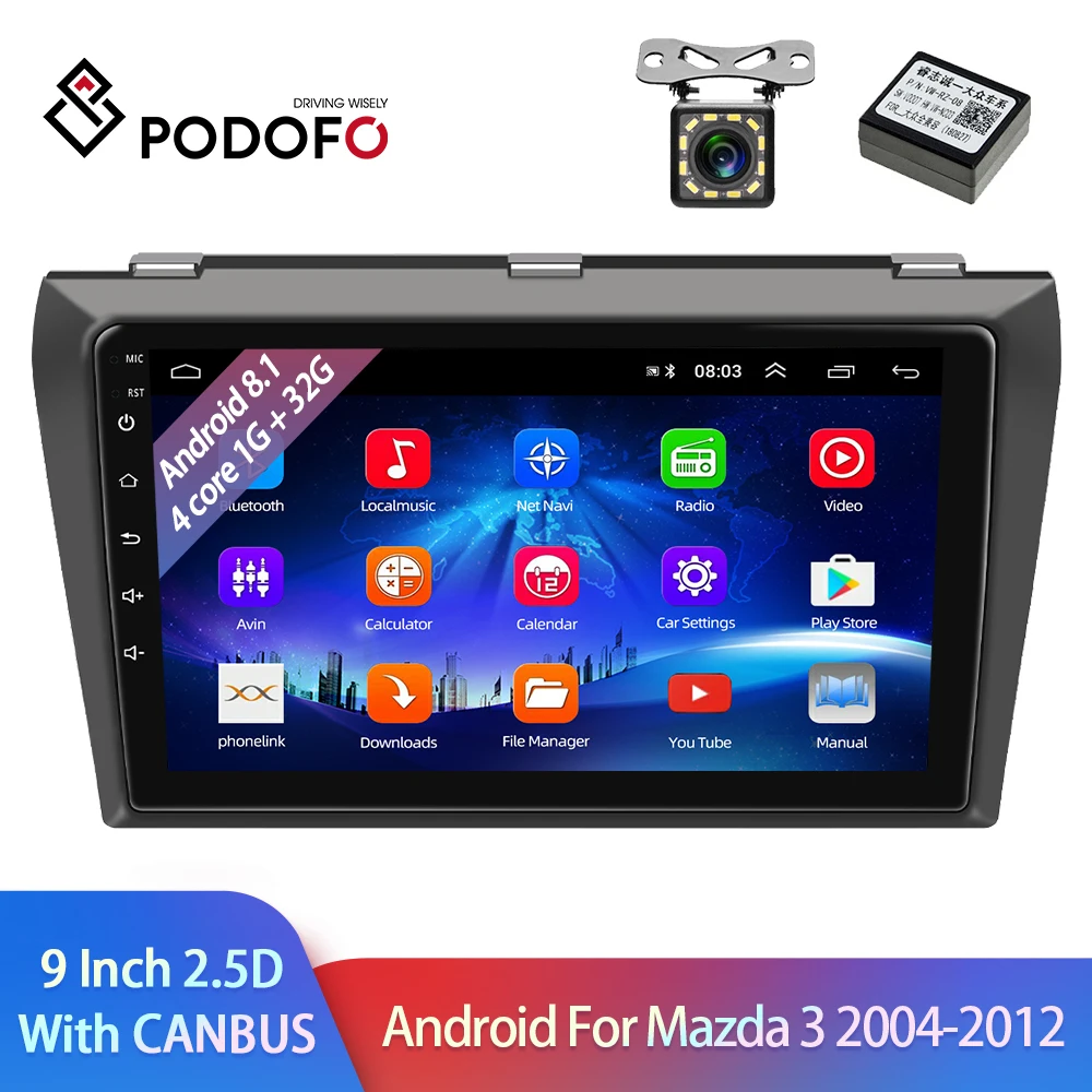 

Podofo 9 дюймов 2 din автомобильное радио стерео для Mazda 3 2004-2012 Android Bluetooth GPS WIFI FM Canbus Автомобильный мультимедийный плеер авторадио