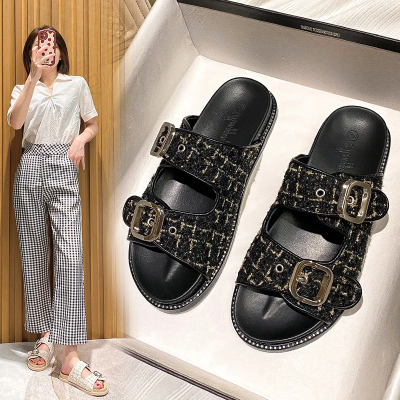 

Fashion Flip Flops Women Buckle Slippers Women Brand Designer Double Flip Flops Female Platform Slides Sandals Plus Size 43
