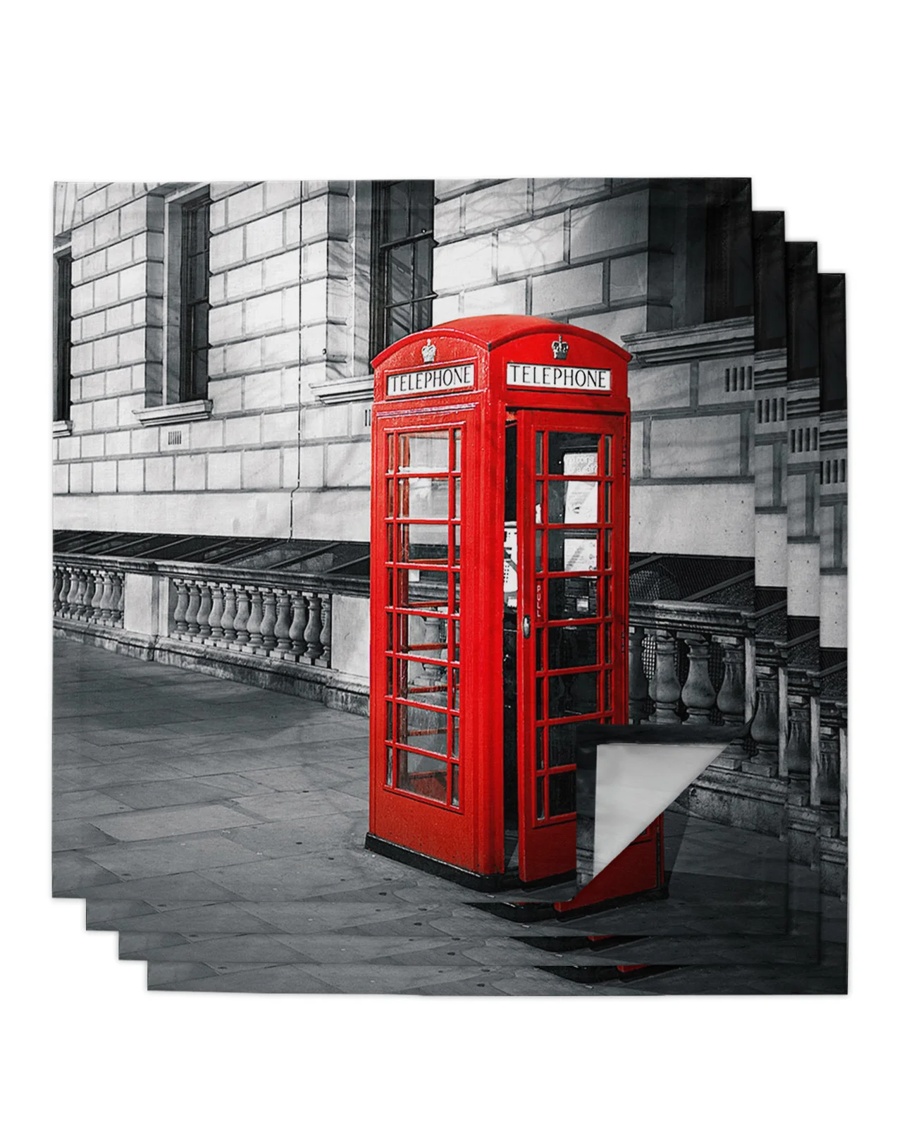 

4pcs Red Telephone Booth London Square 50cm Table Napkin Party Wedding Decoration Table Cloth Kitchen Dinner Serving Napkins