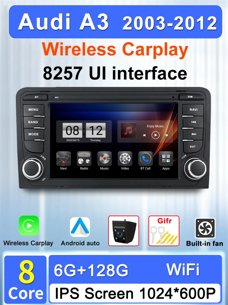 

Для Audi A3 8P S3 RS3 2003-2012 Android 13 Автомобильный радиоприемник Мультимедийное воспроизведение Видеоплеер GPS-навигация Carplay, 4G, WiFi, DSP