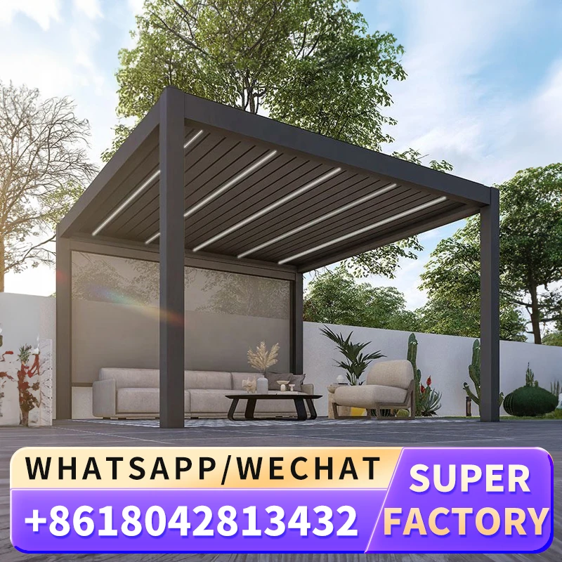 Беседка алюминиевая биоклиматическая беседка 4x3 моторизованная Жалюзийная