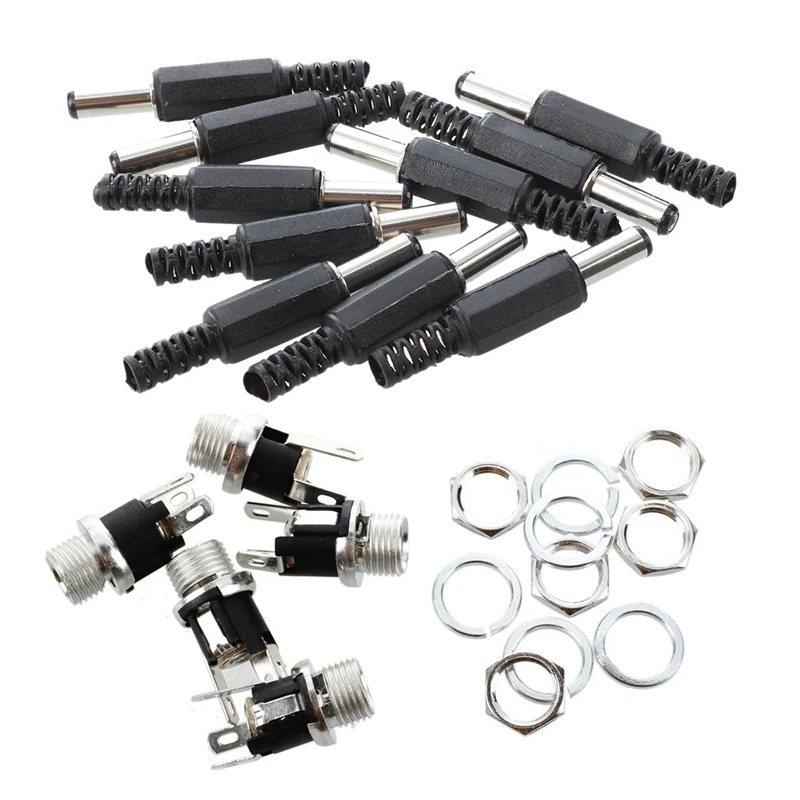 

5 Pcs 5.5Mm X 2.1Mm Dc Power Jack Socket Female Panel Mount Connector & 10 X Black Plastic Cover Male Dc Power Plug