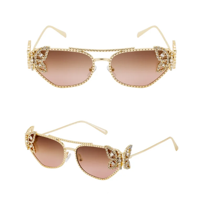Женские солнцезащитные очки кошачий глаз с бабочкой и кристаллами 2021 роскошные