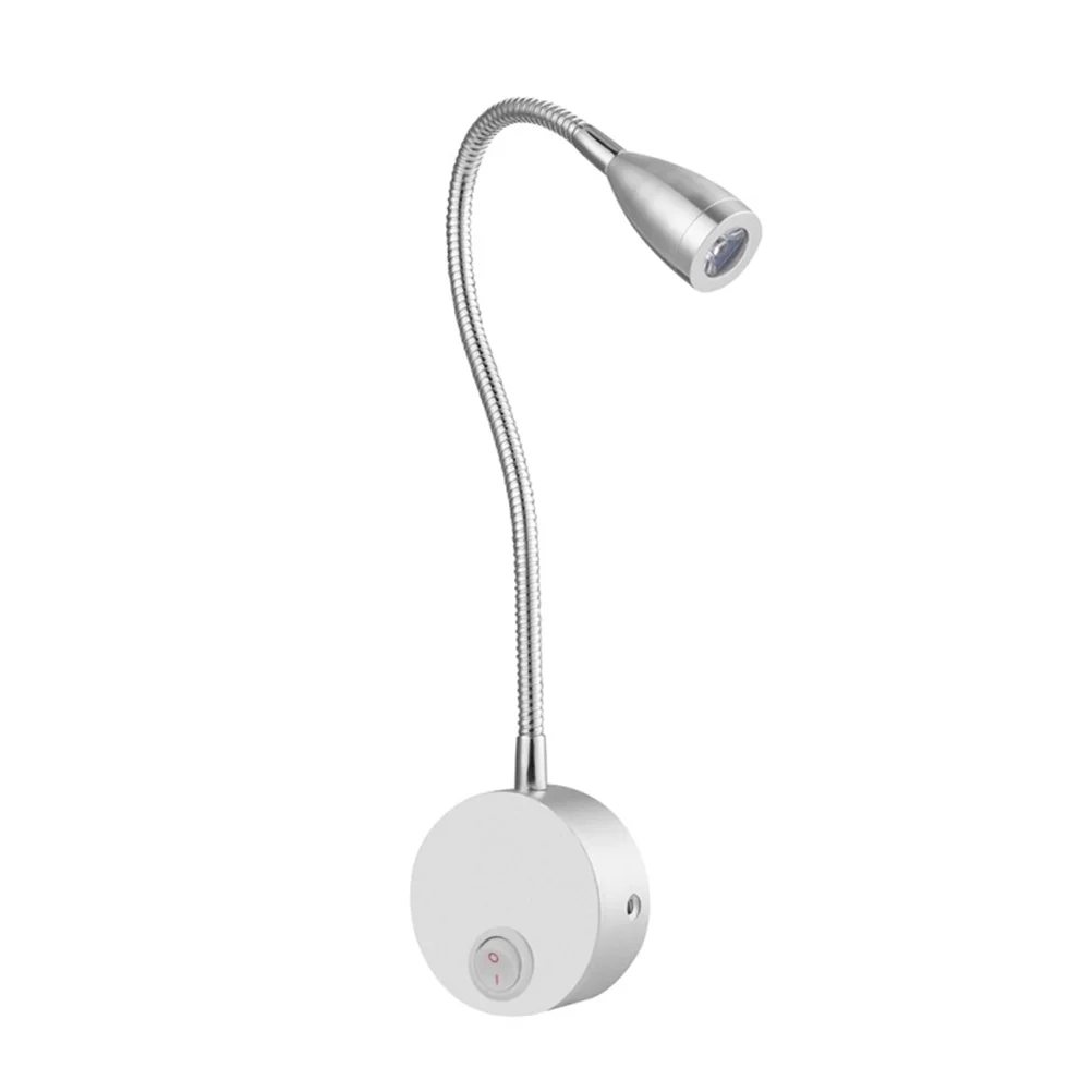 

LED Bedside Reading Light Flexible Gooseneck Wall Lamp Night Lights for Bedroom (Brushed Silver, Warm White, 3W)