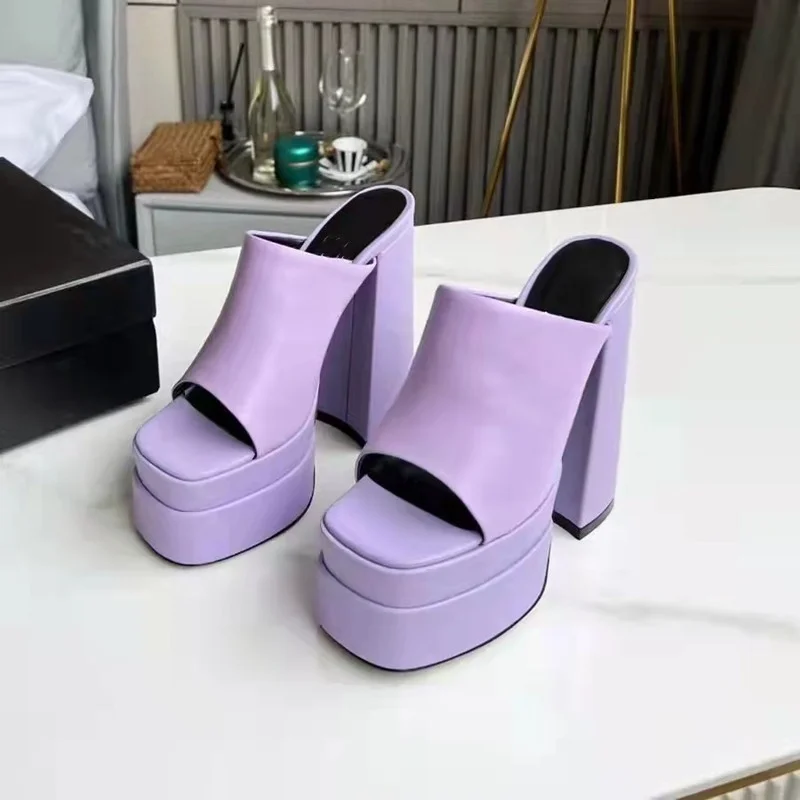 Candy Color High Heel Sandals for Women Spring Summer Designed Cute Platform Thick Heel Solid Color Open-toed Female Sandals