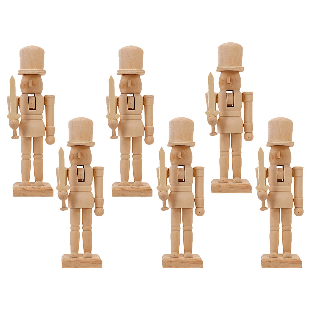 

6 Pcs Puppet White Embryo Walnut Soldier Decorations Wooden Nutcracker Christmas Desktop
