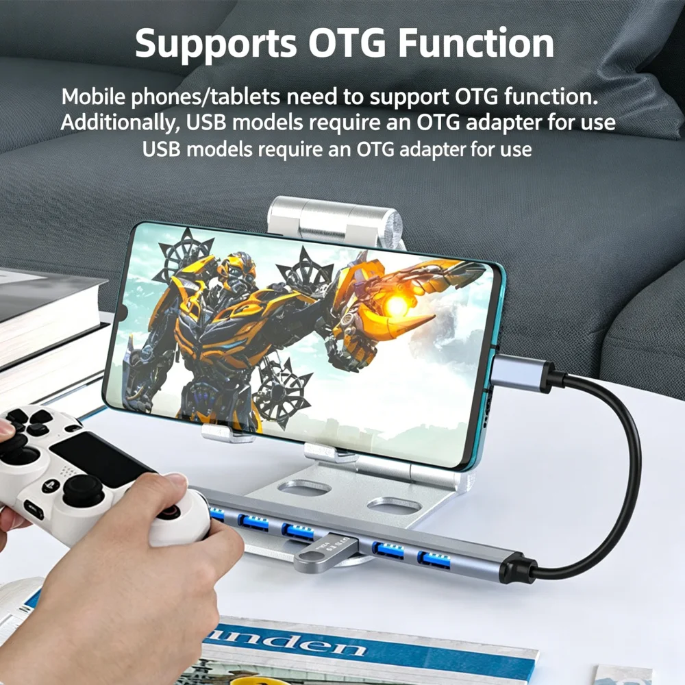 Фото USB-концентратор KEBIDUMEI USB 3.0, 5 Гбит/с, высокоскоростной, 7 портов, USB-C хаб, USB-разветвитель, мульти-удлинитель, OTG-адаптер для ПК, ноутбуков, Macbook Pro №5