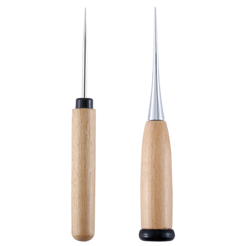 

RORGETO 2pcs/set Wooden Handle Awls DIY Leather Tent Sewing Awl Shoes Repair Tool Hand Stitcher Leather Craft Awl Punch Tools