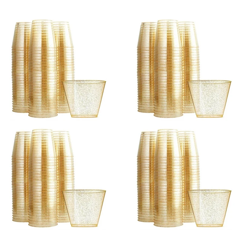 

48X Golden Plastic Cup Disposable Water Cup Golden Powder 90OZ Juice Cup Dessert Cup Mousse Cup