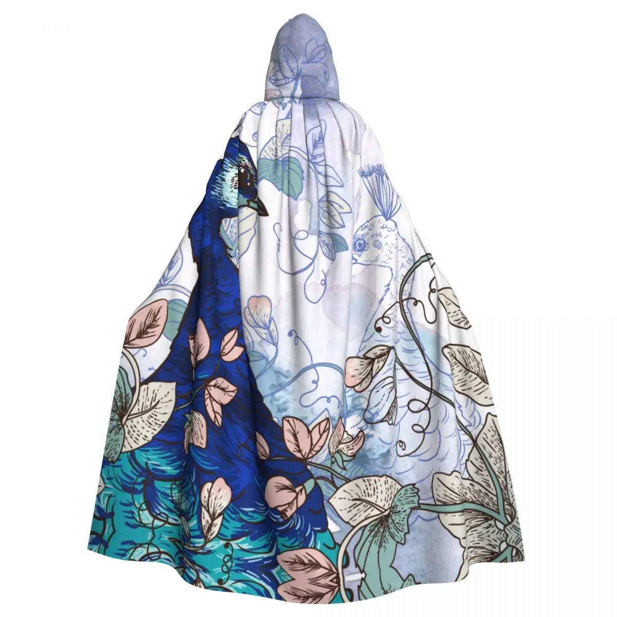 

Unisex Witch Party Reversible Hooded Adult Vampires Cape Cloak Floral Background With Peacock