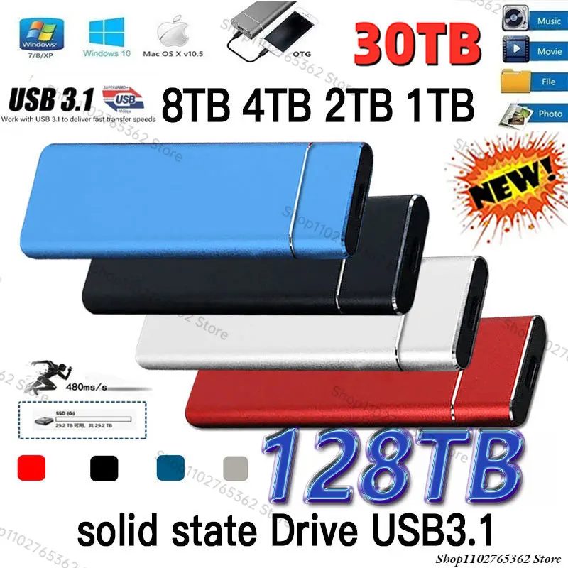 New Portable SSD Type-C USB3.1 2TB External Mobile Solid State Drive 8TB High Speed 1TB Hard Drive For Laptop Mass Storage