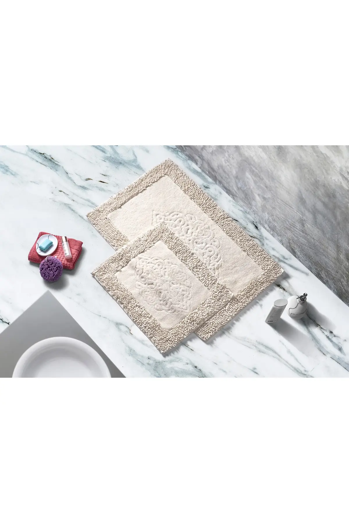 Tiffany 2'li Cotton Toilet Seat Pad, Capuccino Bathroom Mat Set (60 X100)+(50 X60) kahverengi Mat Textile Home & Furniture