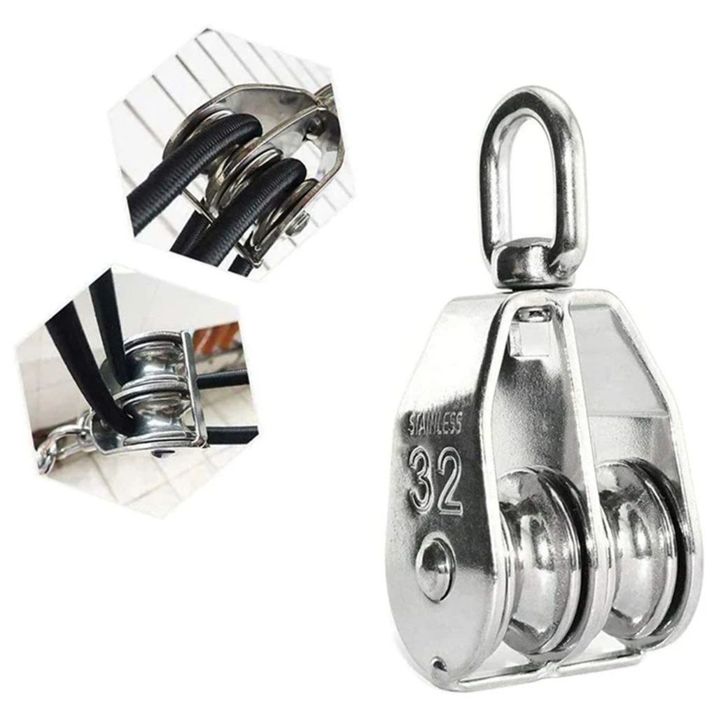 

Stainless Steel Pulley Portable Detachable Dual Wheels Polished Anti-corrosive Rock Climbing Lifting Wheel Tools M32