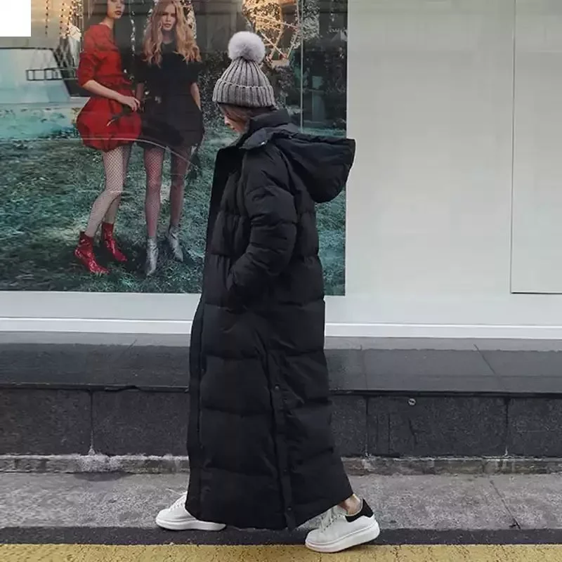 2022New parka Super long jacket female knee winter  jacket woman with thick black coat in winter