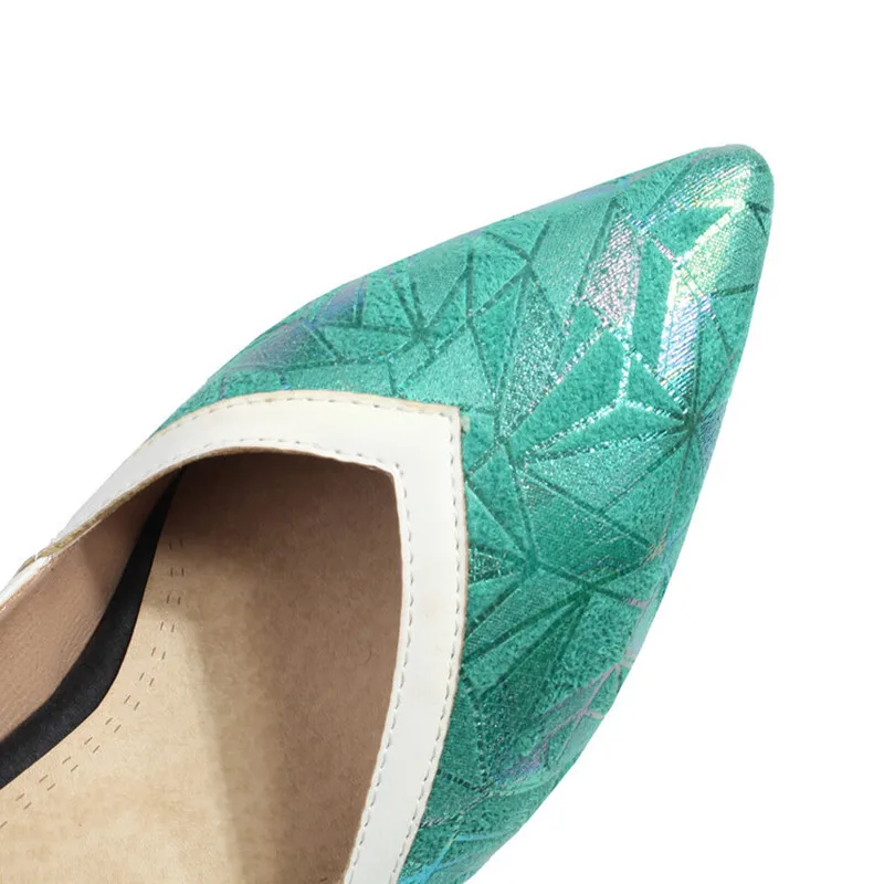 Туфли-лодочки женские на среднем каблуке лоскутные заостренный носок