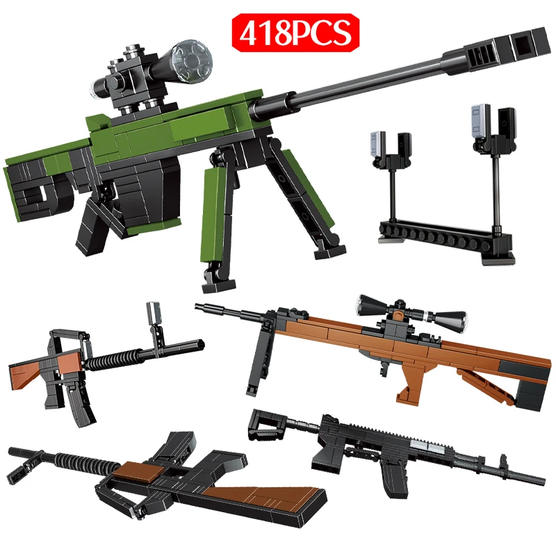

415Pcs City Police WW2 Military Technical Weapon Sniper Rifle Building Blocks DIY War Swat Army Bricks Toys for Children Gifts
