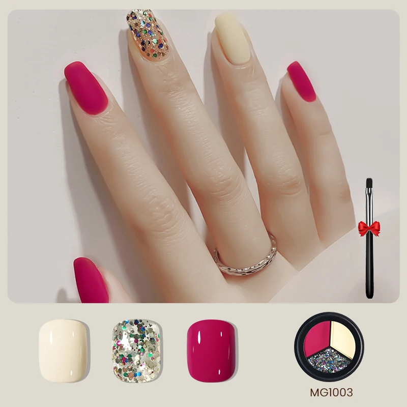 3 цвета в 1 коробке Гель-лак для ногтей твердый цветной УФ-гель с кисточкой