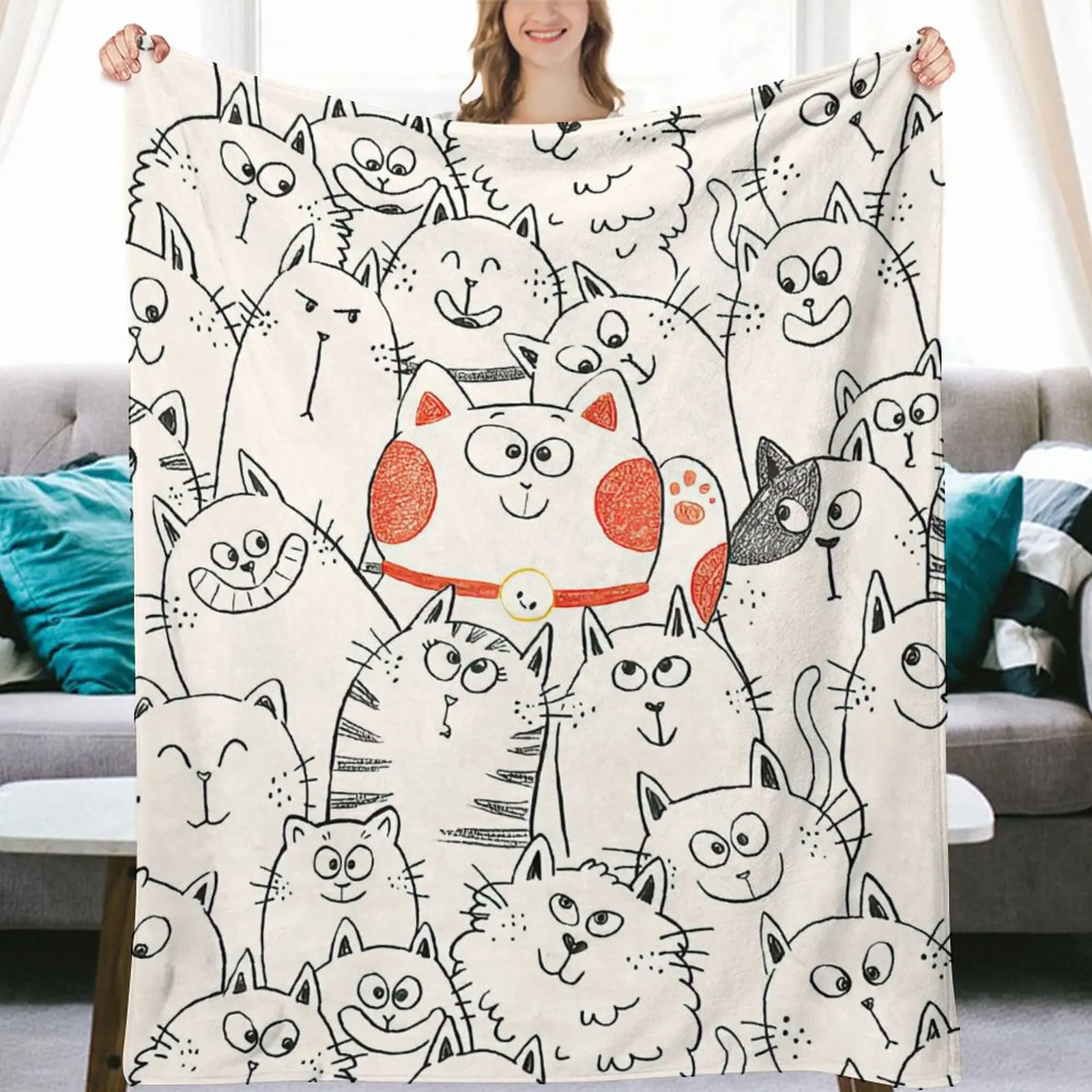 

Flannel Blankets Smile Cat Blanket Cushion Warm Throws on Sofa Bed Home Bedspread Travel Fleece Blanket