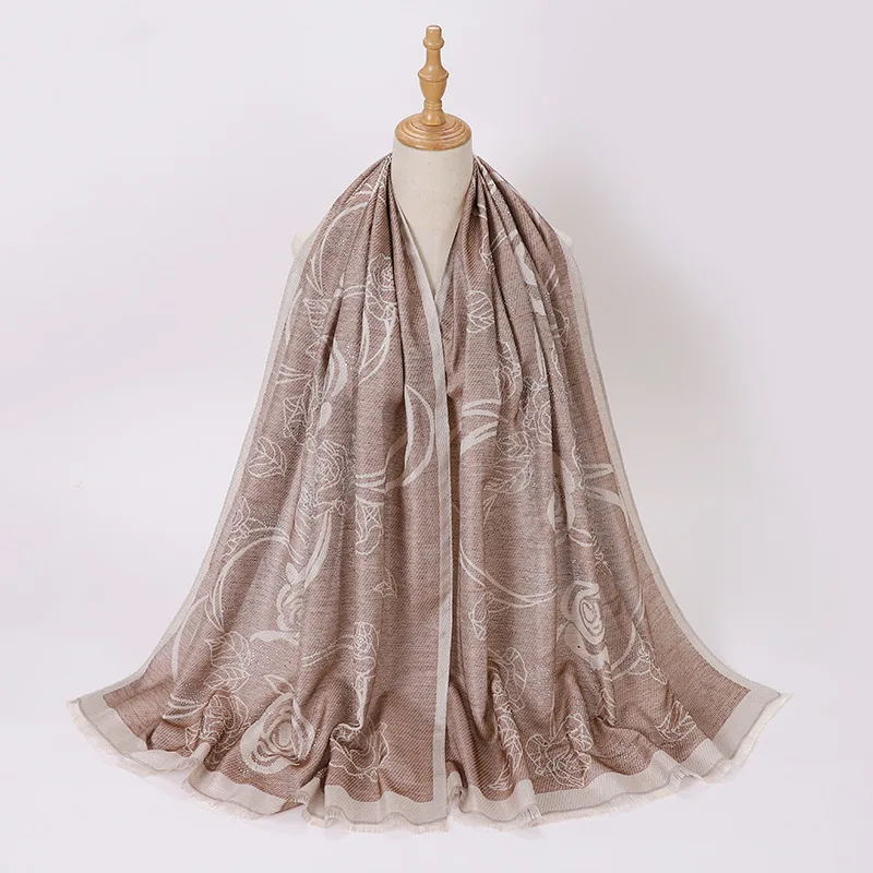 

70.9"X27.6" Jacquard Rose Hijabs Shawl With Diamonds Muslim Women Veil Head Wrap Long Scarf Malaysia Indonesian Tudung