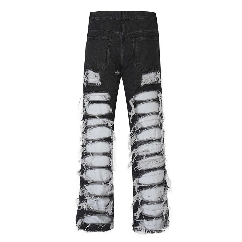 2023 Vintage Denim Pants Men Streetwear Retro Ripped Hole Denim Pant Jeans HipHip Casual Joggers Trousers Jeans