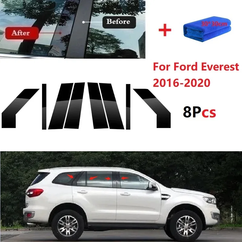 

8 шт. полированные столбы стойки для Ford Everest 2016-2020, оконная обшивка, наклейка на колонку BC
