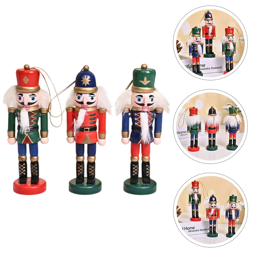 

3pcs Xmas Nutcracker Puppet Design Pendants Xmas Tree Decor Xmas Desktop Ornaments