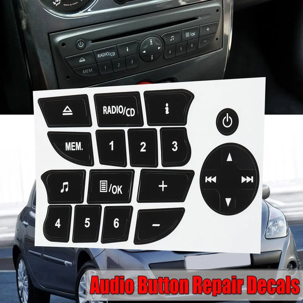 Car Tuning Button Repair Stickers CD Radio Audio Decals for Twingo Renault Clio and Megane 2009-2011 | Автомобили и мотоциклы
