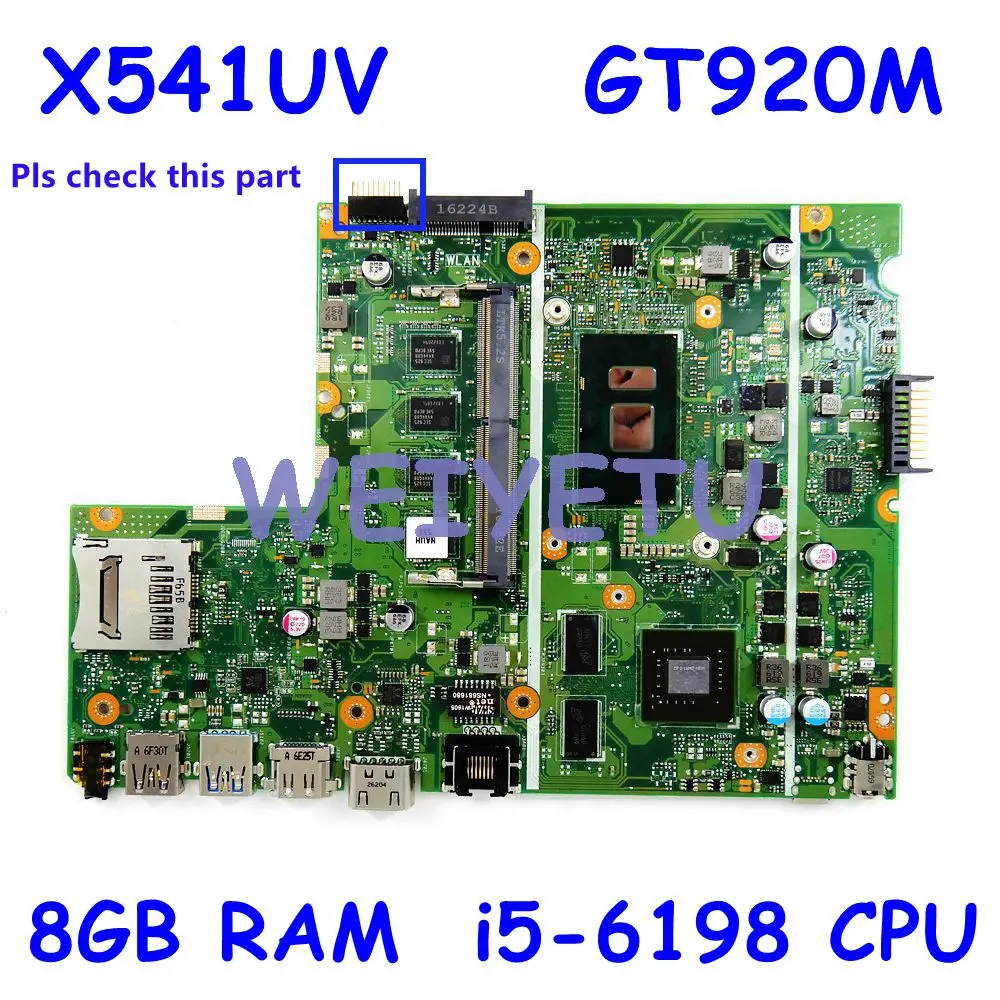 

X541UV 8GB RAM GT920M i5-6198 CPU Материнская плата ASUS X541UV X541U X541 F541U F541UV материнская плата для ноутбука 90NB0CG0-R02100 протестирована ОК