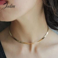 joolim jewelry pvd gold finish no fade short neck strap simple personality choker collar necklace trend 2022 stainless steel