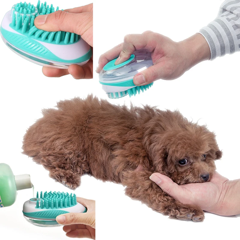 

Bathroom Dog Bath Brush Massage Gloves Soft Safety Silicone Comb with Shampoo Box Pet Dog Cat Brush Pet Cleaning Supplies