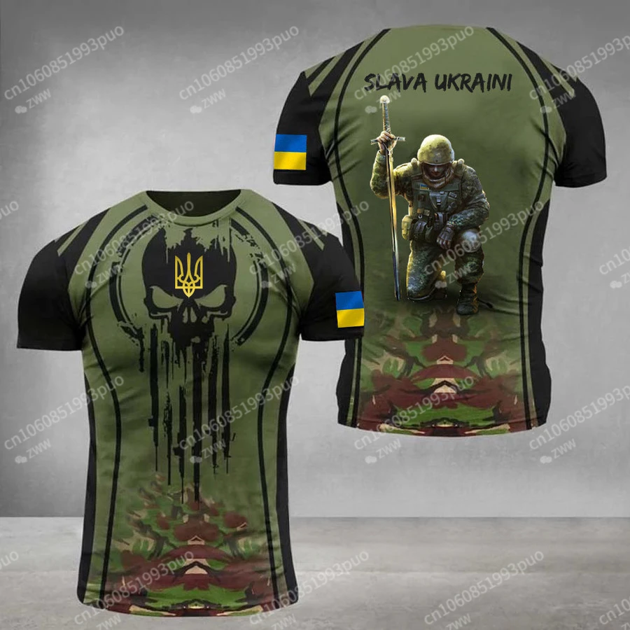 

2023 Ukraine Veteran Slava Ukraini Shirt Patriotic Honoring Trident Ukraine Merch 3D Crew Neck T-Shirt