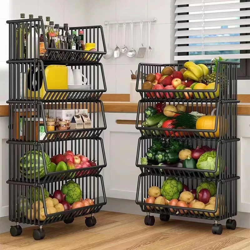 

Multi-layer Storage Rack Floor Mobile Rack Vegetable Fruit Basket Bathroom Living Room Sundries Kitchen Organizer Rolling Carts