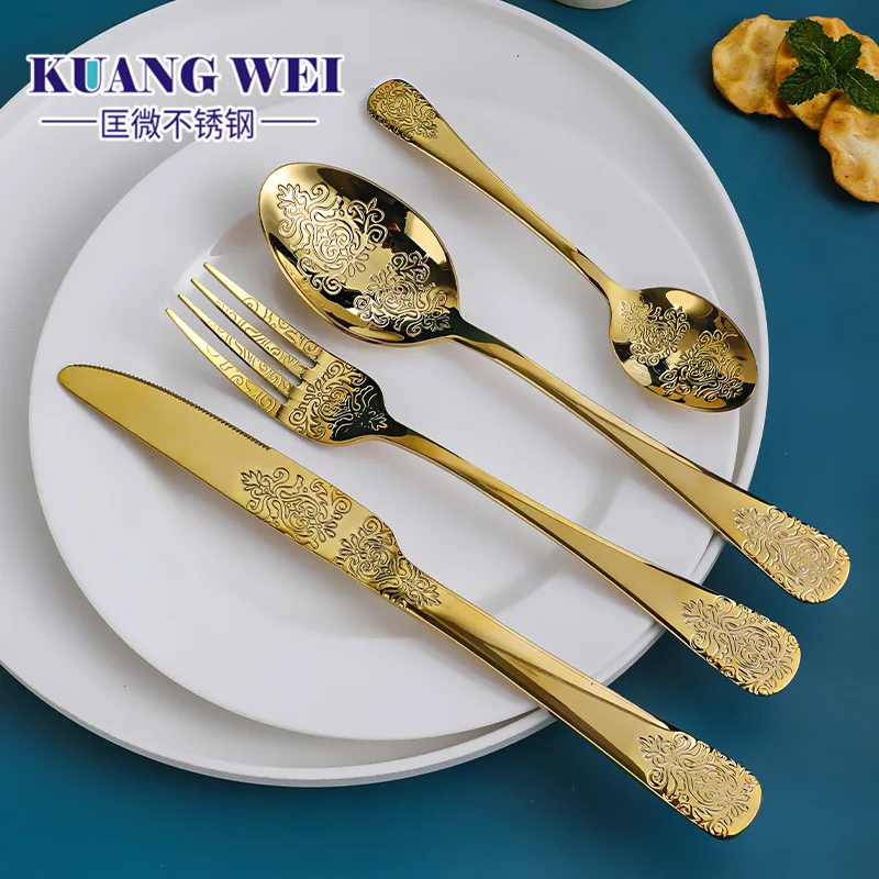 

Fancy Dinnerware Sets Stainless Steel Western Tableware Luxury Golden Silver Kicthen Knife Fork and Spoon Dessert Spoons
