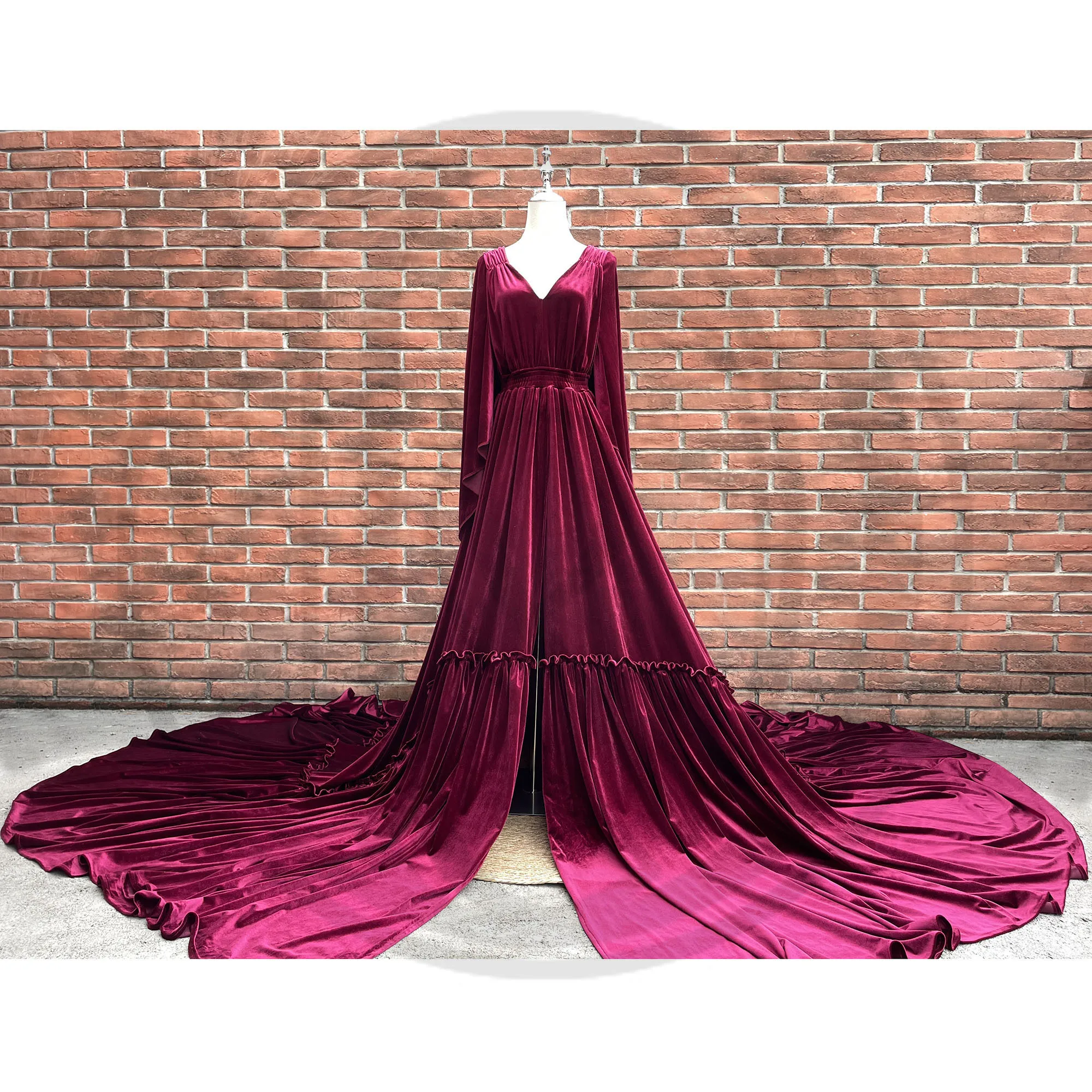 Enlarge Christmas Photo Shoot Maternity Dress Pregnant Velvet Gown Evening Party Robe for Woman Photography Prop Baby Shower Costume